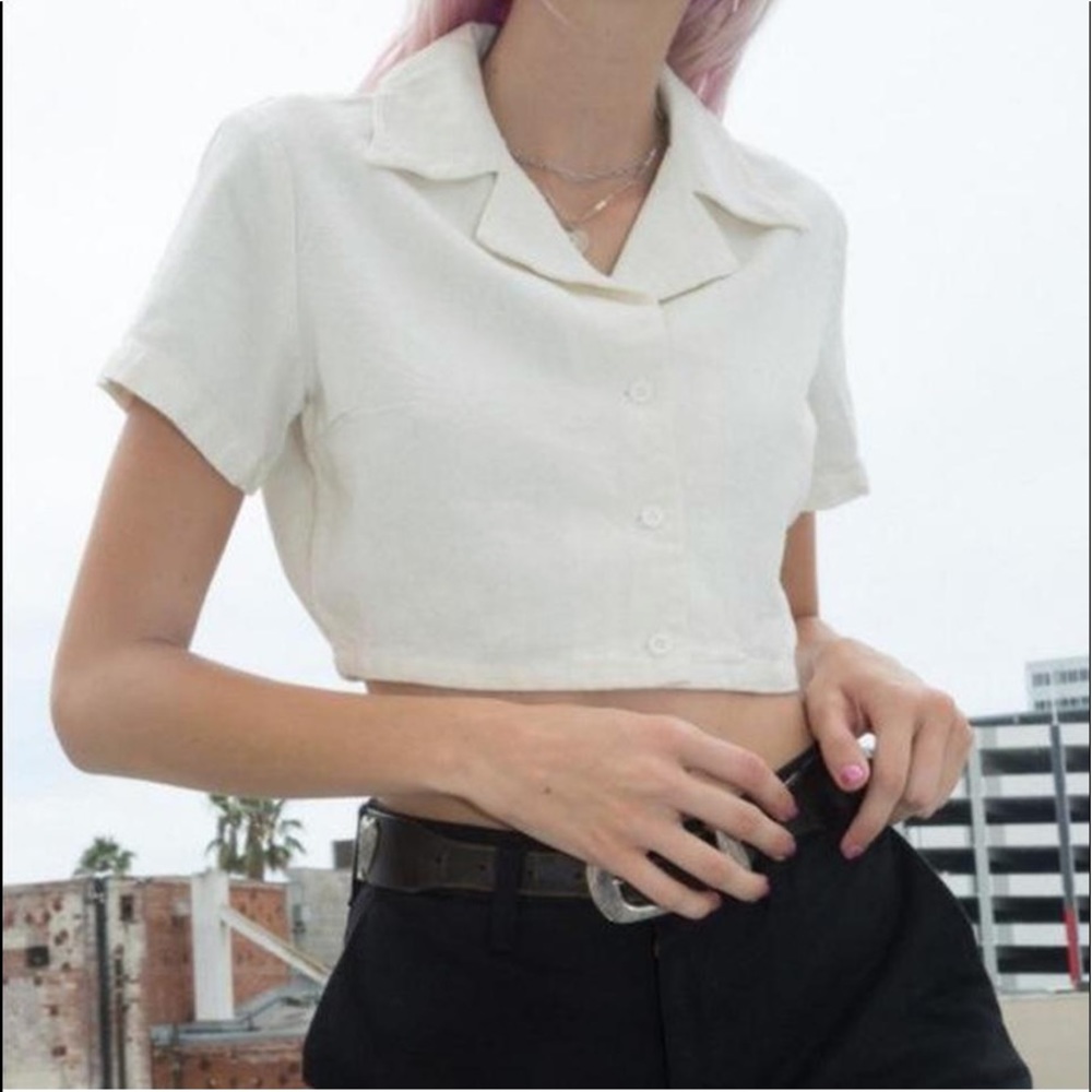 brandy melville cream white vivian button up collar crop top